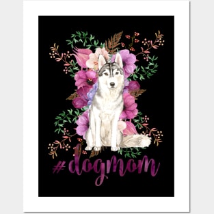 Dog Mom Watercolor Siberian Husky Painting Posters and Art